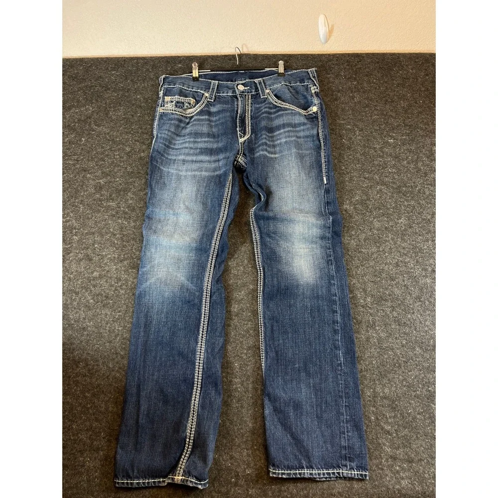True Religion Jeans Mens 36 Blue Straight Leg Natural Big T Y2K USA Streetwear